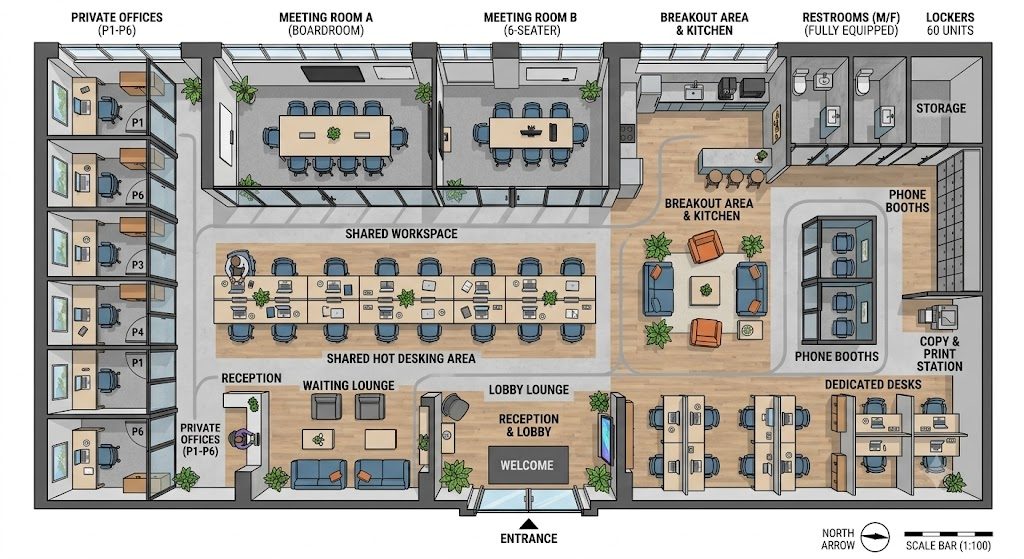 Interactive floor plan of a virtual tour